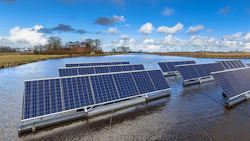 Photovoltaic panels at a floating solar farm. Photo: Getty.