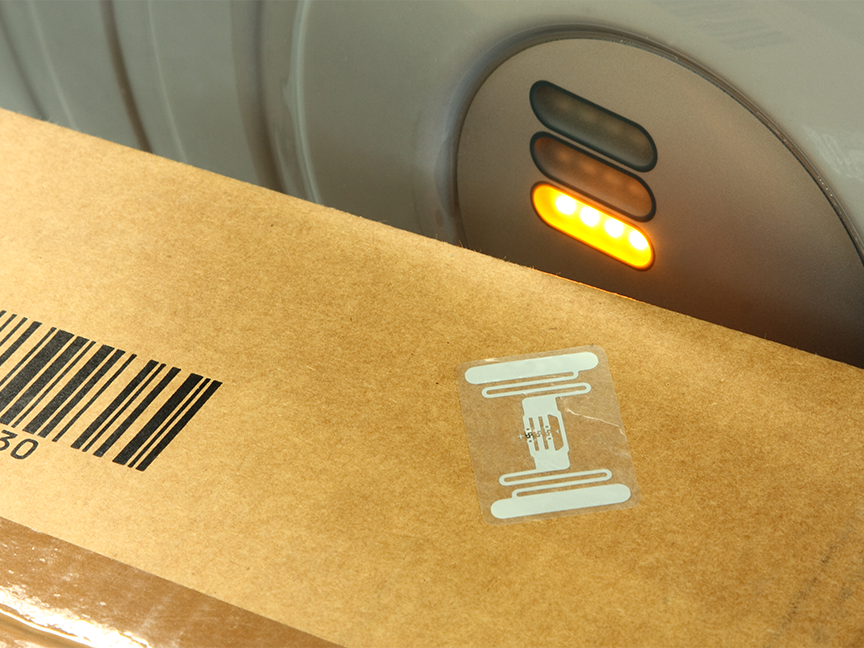 A radio-frequency identification (RFID) label on box. Photo: Getty.