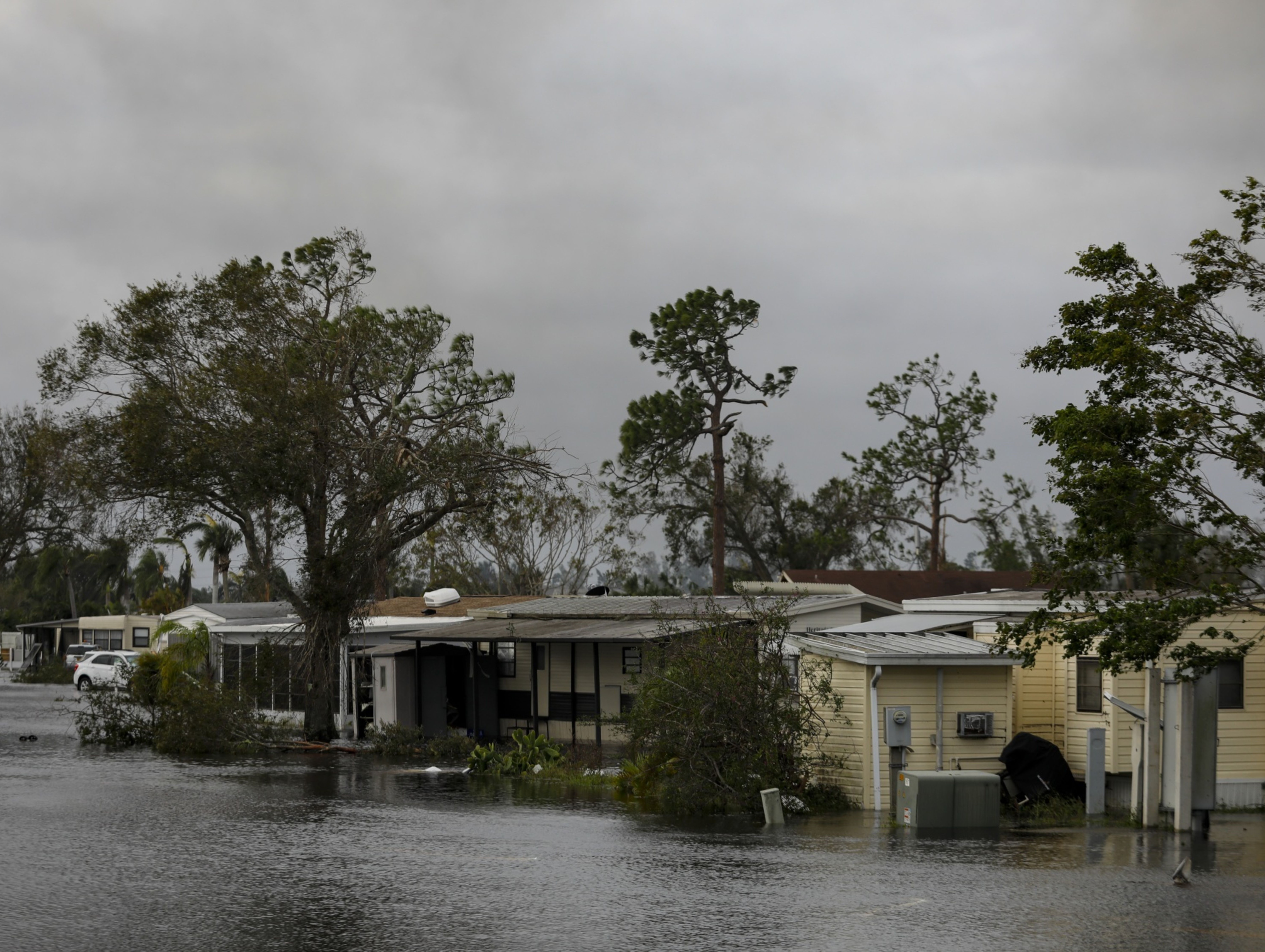 A flooded trailer park following Hurricane Ian in Fort Myers, Florida, on Thursday, Sept. 29, 2022. Hurricane Ian, one of the strongest hurricanes to hit the U.S., weakened to a tropical storm but continues to dump rain on the state as it makes its way up the U.S. Southeast. Photo: Bloomberg