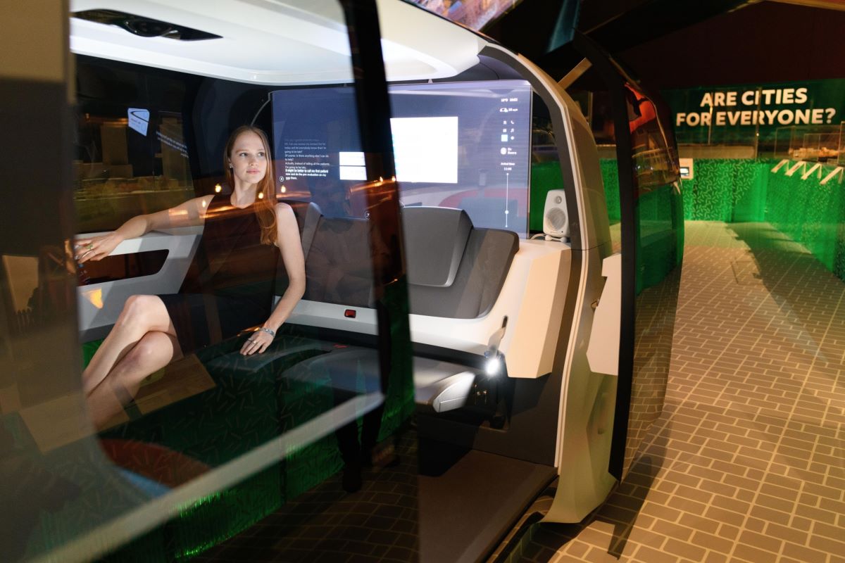 A display highlighting Mobileye's autonomous-driving technology at CES 2020. Photographer: Mario Tama/Getty Images North America