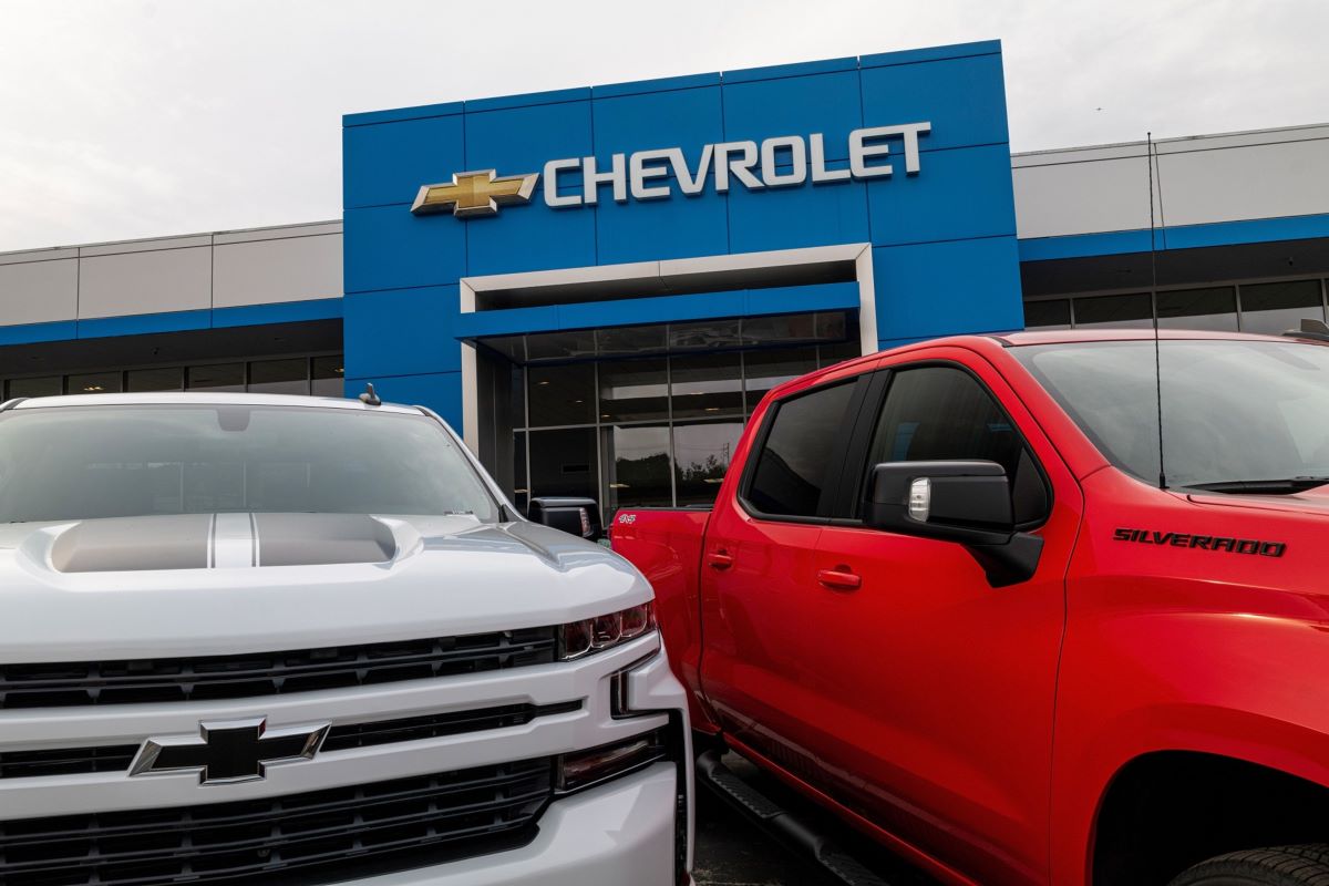 GM Chevrolet Silverado pickup trucks for sale in Colma, California. Photo: Bloomberg