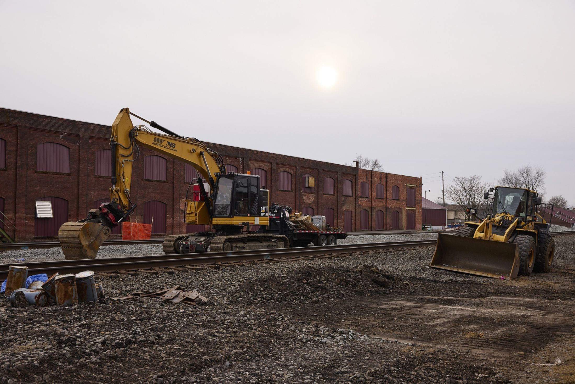 Machinery along rail tracks in East Palestine Ohio.