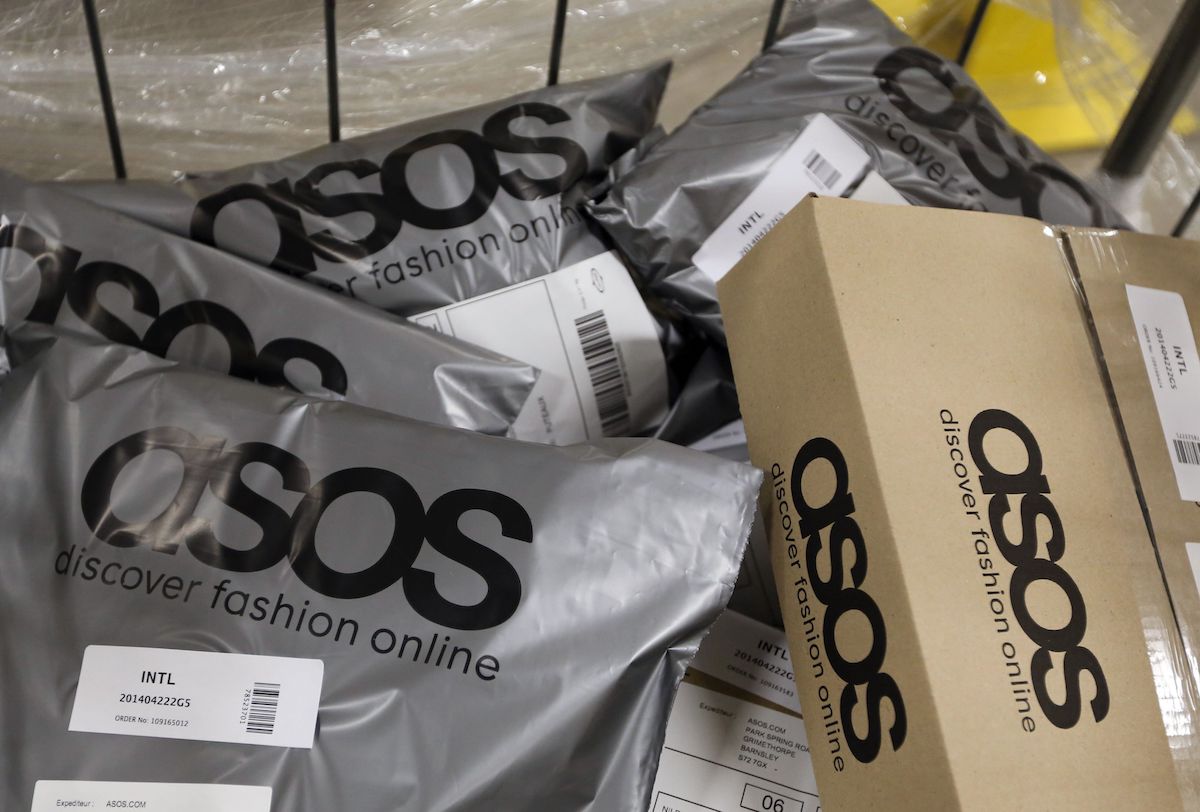 Parcels in the Asos Plc distribution warehouse in Barnsley, UK.