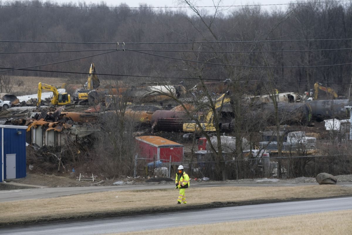 Wreckage remains at the site of the Norfolk Southern train derailment in East Palestine, Ohio, US, on Thursday, Feb. 16, 2023. Photo: Bloomberg