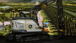A John Deere 145 X-Tier electric excavator. Photographer: Bridget Bennett/Bloomberg