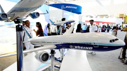 Boeing’s booth at the Aero India 2023 show in Bengaluru on February 14. Photo: Bloomberg