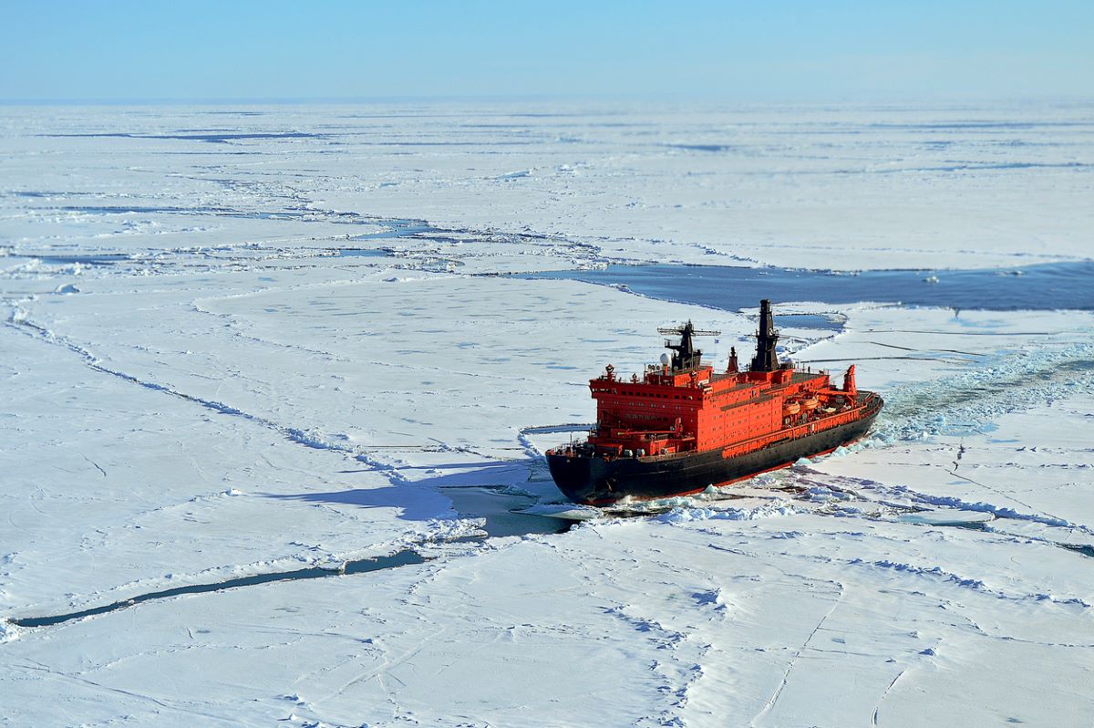 A Russian Icebreaker on the water in Arctic Ocean toward to the North Pole. Photo: iStock.com/Sergey Zemnuhov