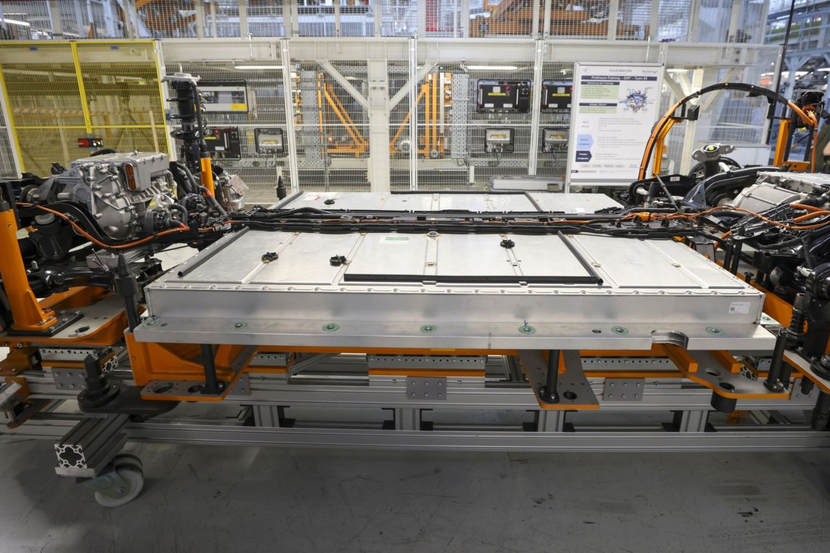 The battery pack of a Volkswagen ID Buzz electric microbus at the Volkswagen AG factory in Hannover, Germany. Photo: Bloomberg