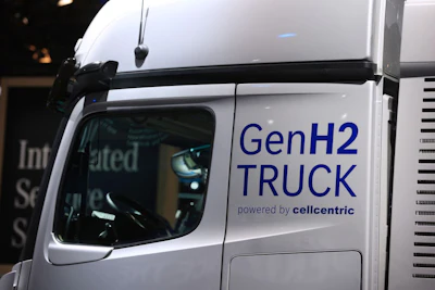 A Mercedes-Benz GenH2 hydrogen-powered truck at the IAA Transportation show last year in Hanover, Germany. Photographer: Krisztian Bocsi/Bloomberg