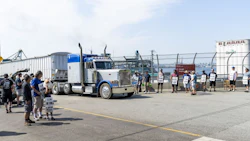 A picket line at the Neptune Terminal at the Port of Vancouver during a dockworkers strike in Vancouver earlier in July. Photo: Bloomberg