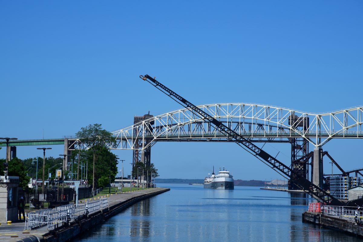 Sault Ste Marie, MI, Soo Locks Bridge to Canada. Photo: iStock.com/Edward Parker