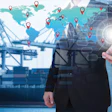 Mobile geolocation service for track delivery, cargo shipment and freight transportation. Logistic Import Export business (Elements of this image furnished by NASA)