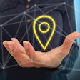 Businesswoman on blurred background using localisation map