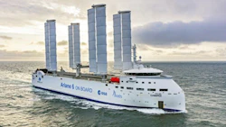 Canopée, equipped with collapsible wings, combines diesel propulsion and wind assistance. Photo: International Windship Association