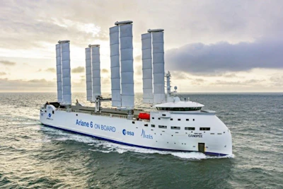 Canopée, equipped with collapsible wings, combines diesel propulsion and wind assistance. Photo: International Windship Association
