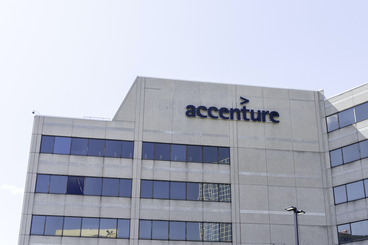 Mississauga, Ontario, Canada - July 14, 2019: Accenture building in Mississauga, Ontario, Canada, a professional company provides services in strategy, consulting, digital, technology and operations.