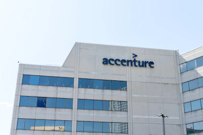 Mississauga, Ontario, Canada - July 14, 2019: Accenture building in Mississauga, Ontario, Canada, a professional company provides services in strategy, consulting, digital, technology and operations.