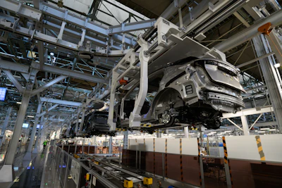 Nissan's Ariya electric crossover SUV on a production line. Photo: Akio Kom/Bloomberg