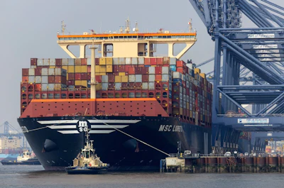 A container ship at the Port of Felixstowe, U.K. Photographer: Chris Ratcliffe/Bloomberg