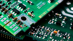 Electronic circuit board. Semiconductor motherboard circuit board technology. Mainboard of computer. Integrated semiconductor microchip on green circuit board. Hi-tech industry and computer science.