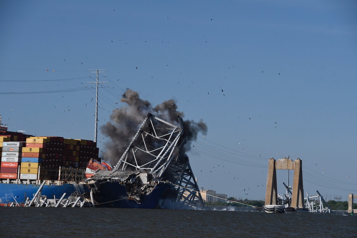 A controlled explosion of Baltimore's Francis Scott Key Bridge. Photo: Port of Baltimore (posted to X)