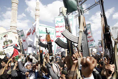 A rally staged against Israel and in solidarity with Palestinians in Sanaa in May 2024. Photo: Bloomberg