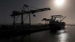 OAKLAND, CALIFORNIA - MAY 21: In an aerial view, a shipping crane sits idle at the Port of Oakland on May 21, 2024 in Oakland, California. Container shipping rates have surged nearly 30 percent as ships continue to be diverted from the Red Sea due to attacks by Iran-backed Houthi rebels. (Photo by Justin Sullivan/Getty Images)