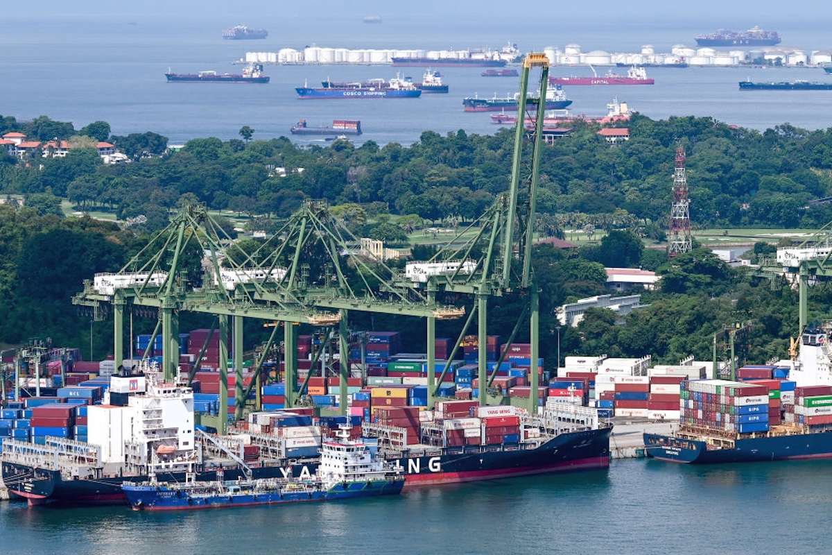 Pulau Brani port terminal in Singapore. Photographer: Roslan Rahman/AFP/Getty Images