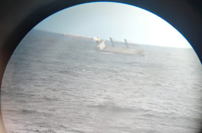 A view of the MV Ultra Galaxy from the window of a rescue craft on July 8. Photo: South African Maritime Safety Authority