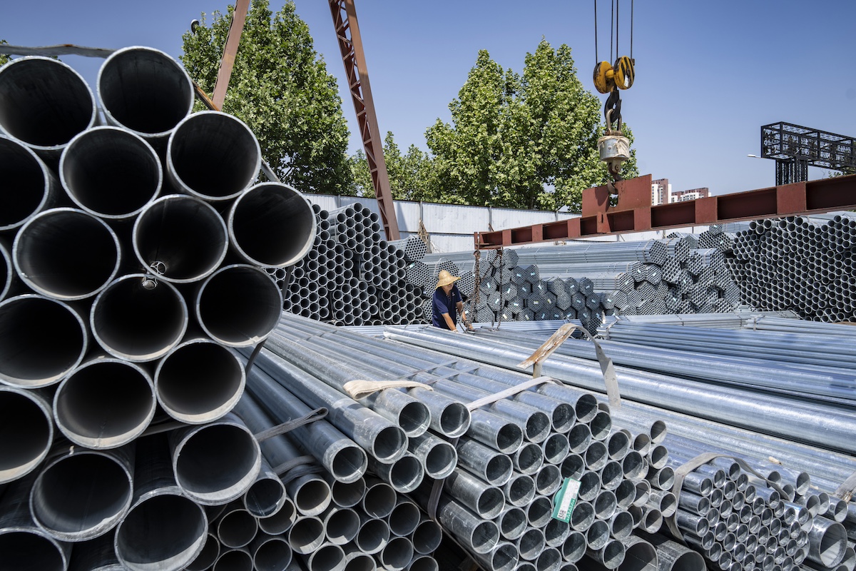 Bundles of steel tubes at a trading market in Jinan, China, on Wednesday, May 8, 2024. Photographer: Qilai Shen/Bloomberg