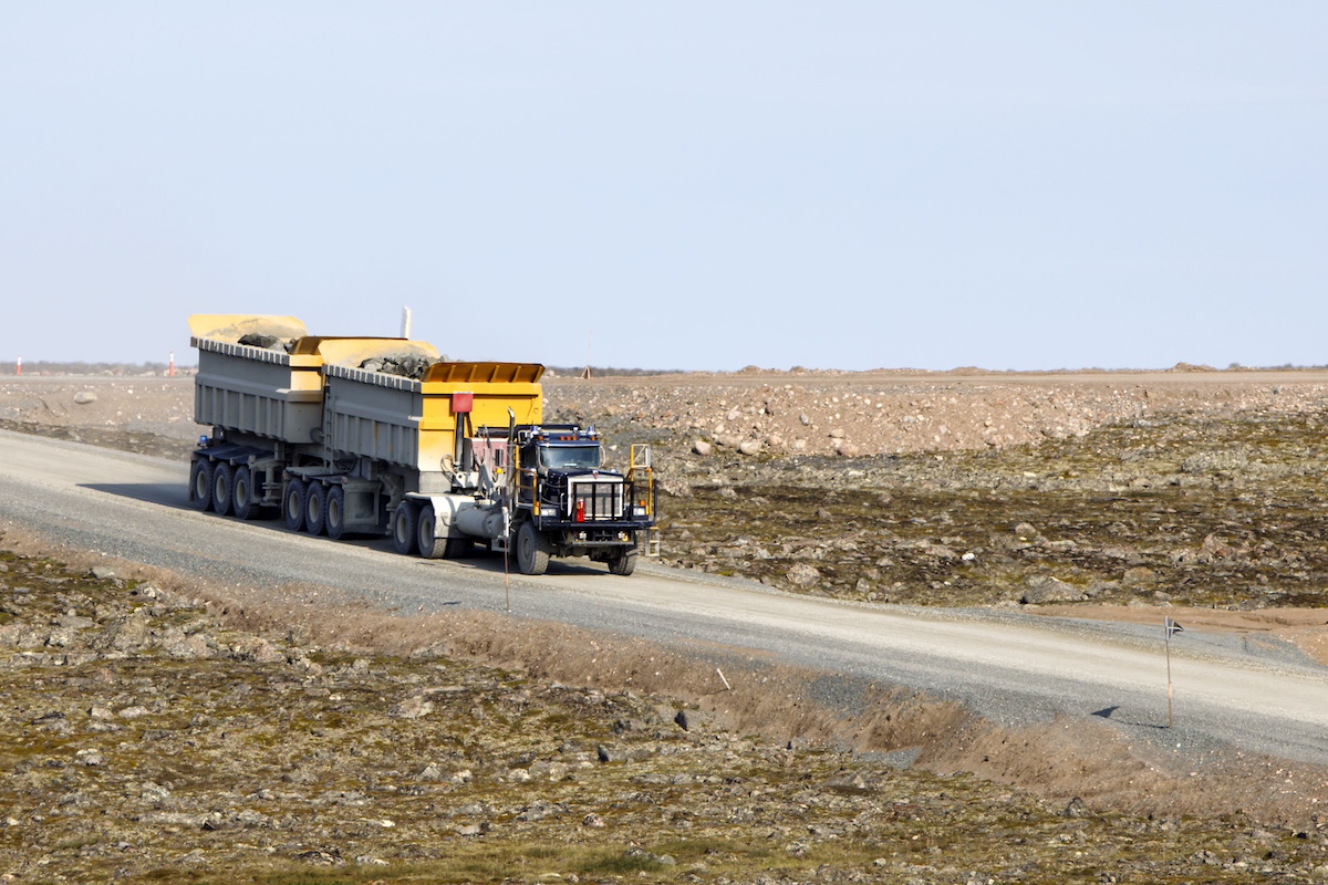 An Agnico Eagle Mines Ltd. hauling truck full of minerals drives outside Amaruq, Nunavut, Canada. Photographer: Cole Burston/Bloomberg via Getty Images