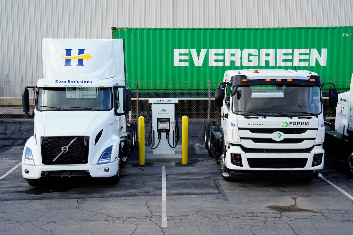 Electric trucks in use in Long Beach, California. Photographer: Bing Guan/Bloomberg