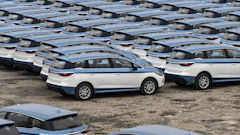 BYD Co. E5 electric vehicles in taxi livery at a lot in Shenzhen, China. Photographer: Qilai Shen/Bloomberg