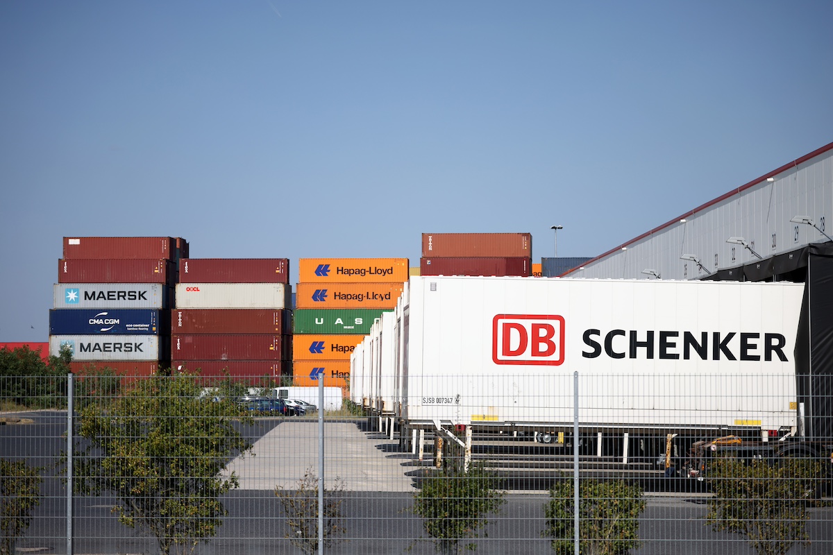 Containers parked at a DB Schenker logistics hub in Grossbeeren, Germany. Photo: Bloomberg