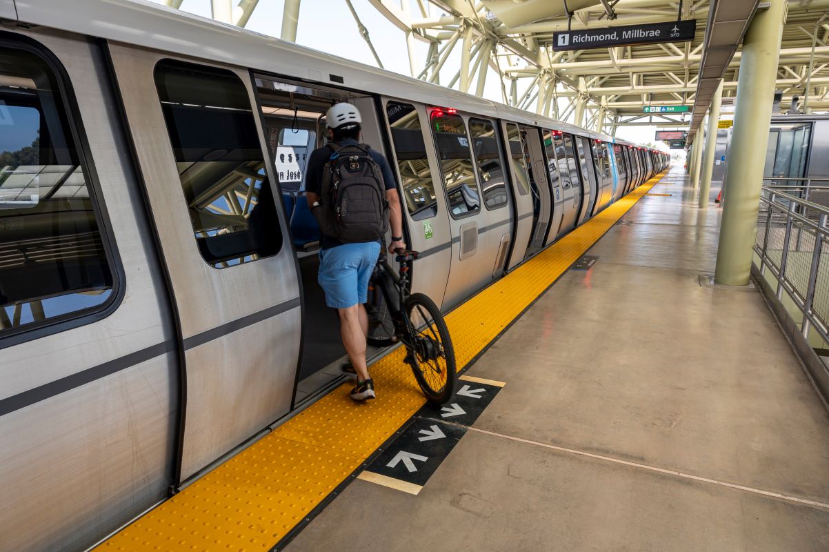 A passenger enters a train at the Berryessa Bay Area Rapid Transit (BART) station. Voters in a number of jurisdictions from Columbus, Ohio, to Denver, Colorado, approved local funding for mass transit. Photographer: David Paul Morris/Bloomberg