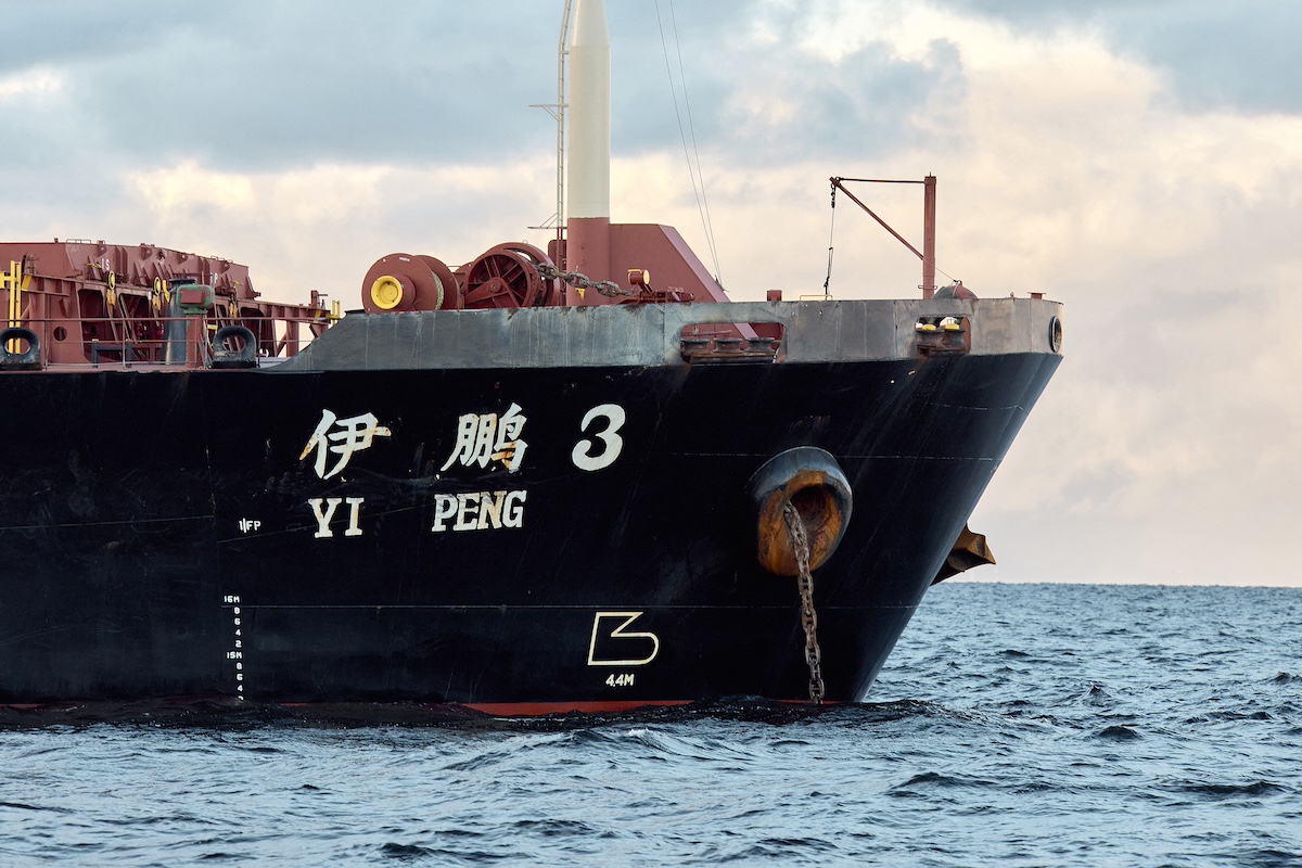 The bulk carrier Yi Peng 3 anchored in the sea of Kattegat, in Jutland, Denmark, on November 20. Photo: Mikkel Berg Pedersen/AFP/Getty Images via Bloomberg.