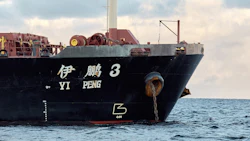 The bulk carrier Yi Peng 3 anchored in the sea of Kattegat, in Jutland, Denmark, on November 20. Photo: Mikkel Berg Pedersen/AFP/Getty Images via Bloomberg.