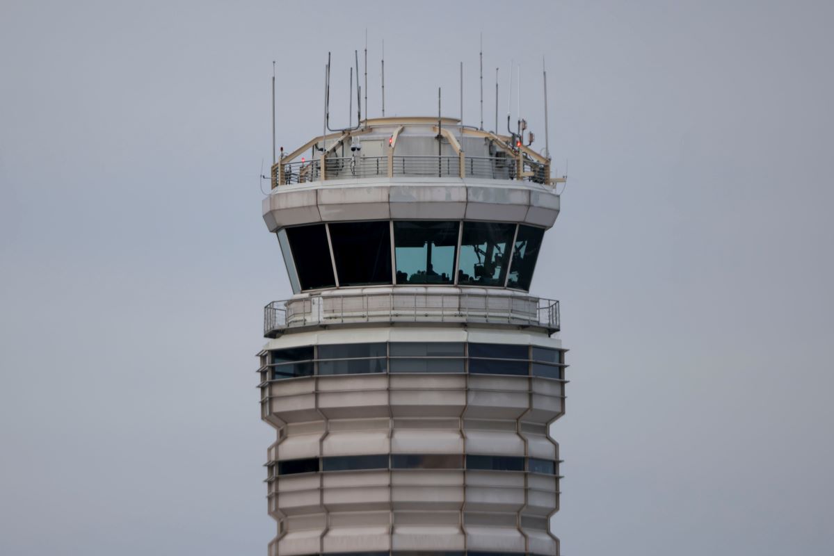 The air traffic control tower at Ronald Reagan Washington National Airport (DCA) in Arlington, Virginia. Photographer: Tierney L. Cross/Bloomberg