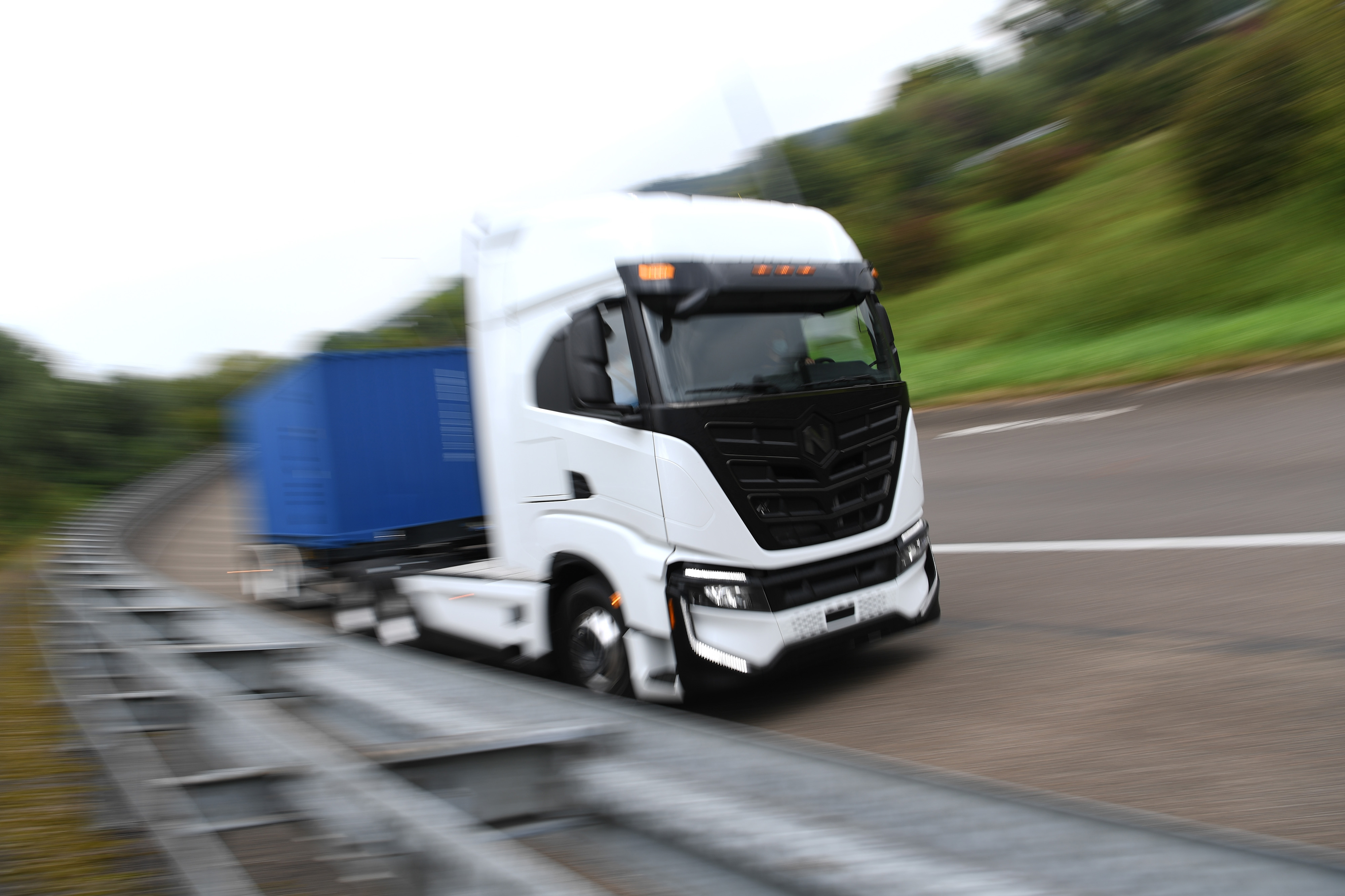 A Nikola Tre battery-electric heavy-duty truck on the Iveco test track at the Nikola-Iveco joint venture electric truck plant in Ulm, Germany, in 2021. Photographer: Andreas Gebert/Bloomberg