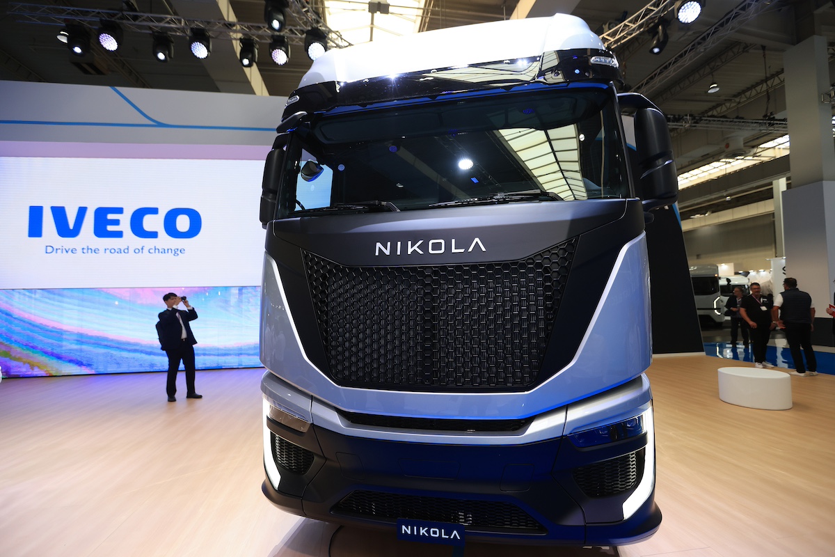 A Nikola Corp. Tre FCEV truck following its unveiling at the IAA Transportation show in Hanover, Germany in 2022. Photo: Krisztian Bocsi / Bloomberg