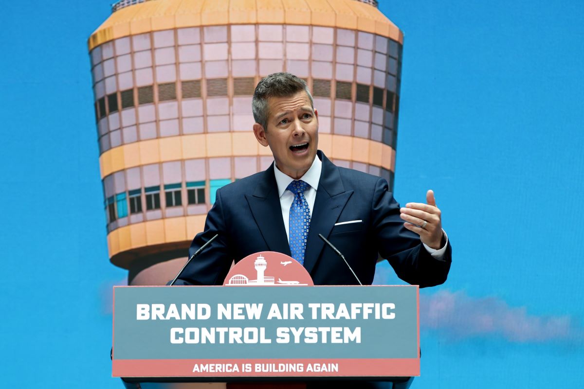 U.S. Transportation Secretary Sean Duffy speaks during a news conference at the U.S. Department of Transportation in Washington on May 8. Photographer: Samuel Corum/Bloomberg