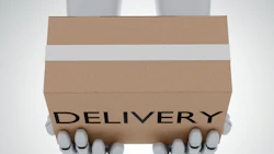 3D Rendering of a brown cupboard hand-carried by a robot isolated in the white background