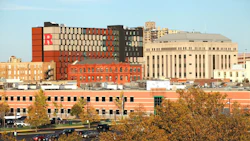 Camden, New Jersey, USA - October 31, 2016: Daytime view of the 330 Cooper residence hall and adjacent buildings on the Rutgers University Camden campus.