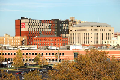 Camden, New Jersey, USA - October 31, 2016: Daytime view of the 330 Cooper residence hall and adjacent buildings on the Rutgers University Camden campus.