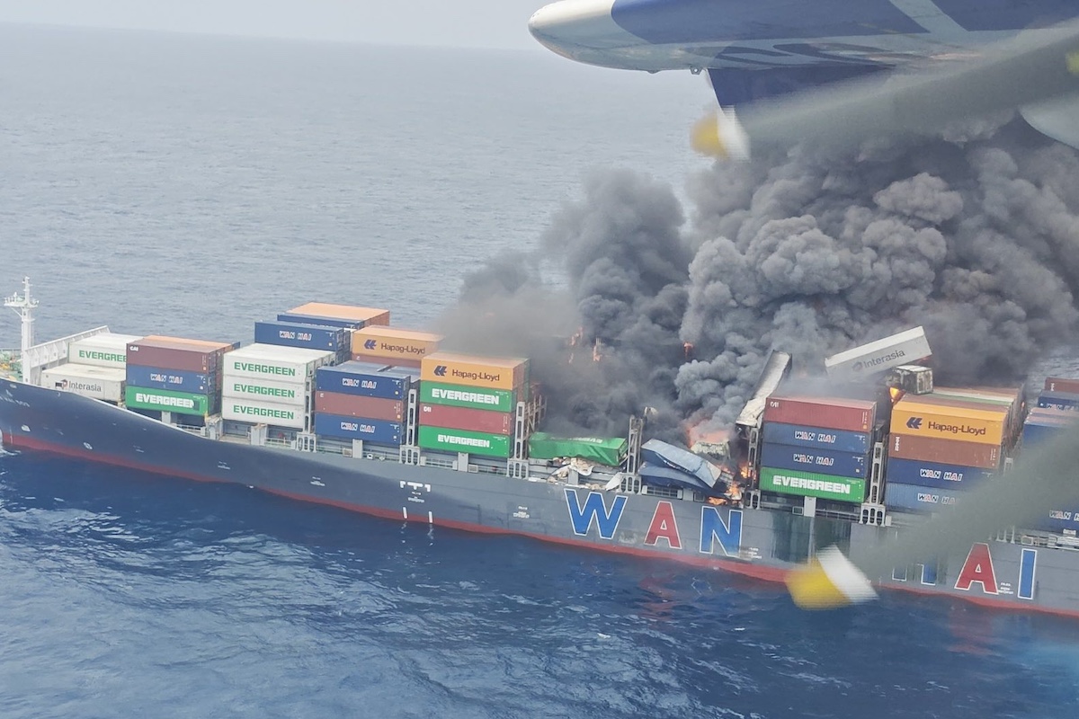 The MV Wan Hai 503, which caught fire off the southern coast of India on June 9. Photo: Indian Coast Guard