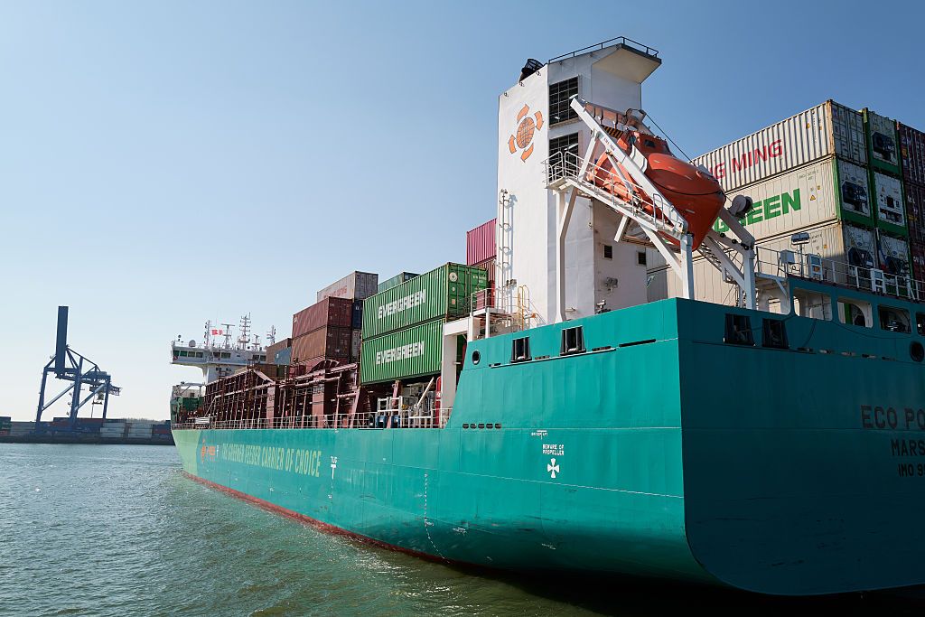 A container vessel navigates through the Port of Rotterdam. Photographer: Pierre Crom/Getty Images
