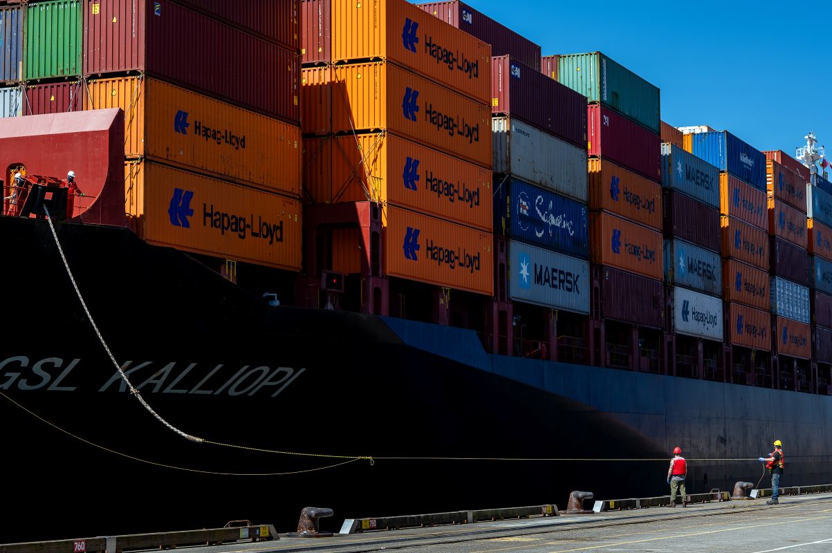 A container ship at the Fairview Container Terminal in the Port of Prince Rupert in Prince Rupert, British Columbia, Canada. Photographer: James MacDonald/Bloomberg