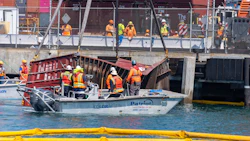 Salvage crews recovering containers that fell into the water at the Port of Long Beach. Photo: U.S. Coast Guard