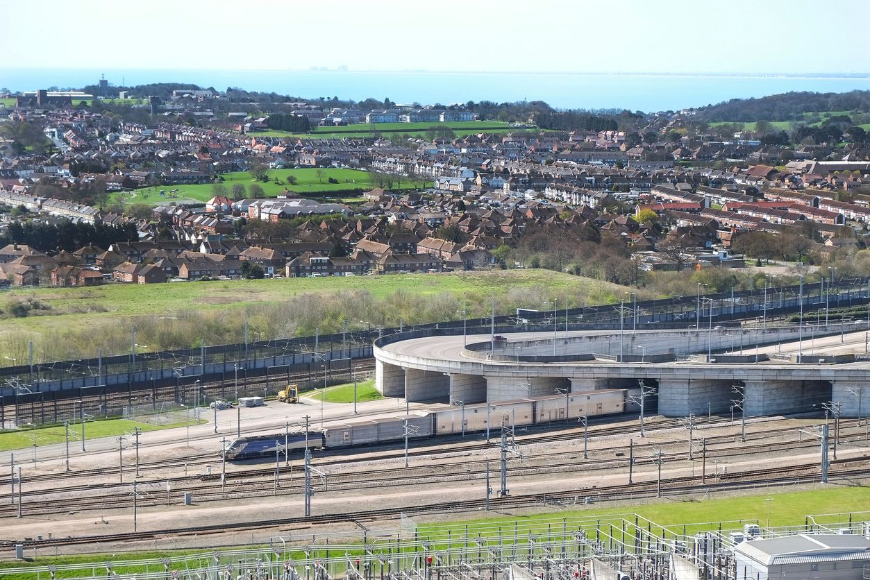A Channel Tunnel train leaving the terminal at Folkestone, Kent, U.K. Photo: iStock/clubfoto