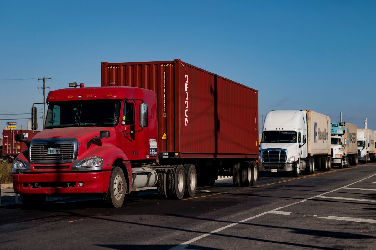 Tractor trailers outside of the Port of Philadelphia. Photographer: Hannah Beier/Bloomberg